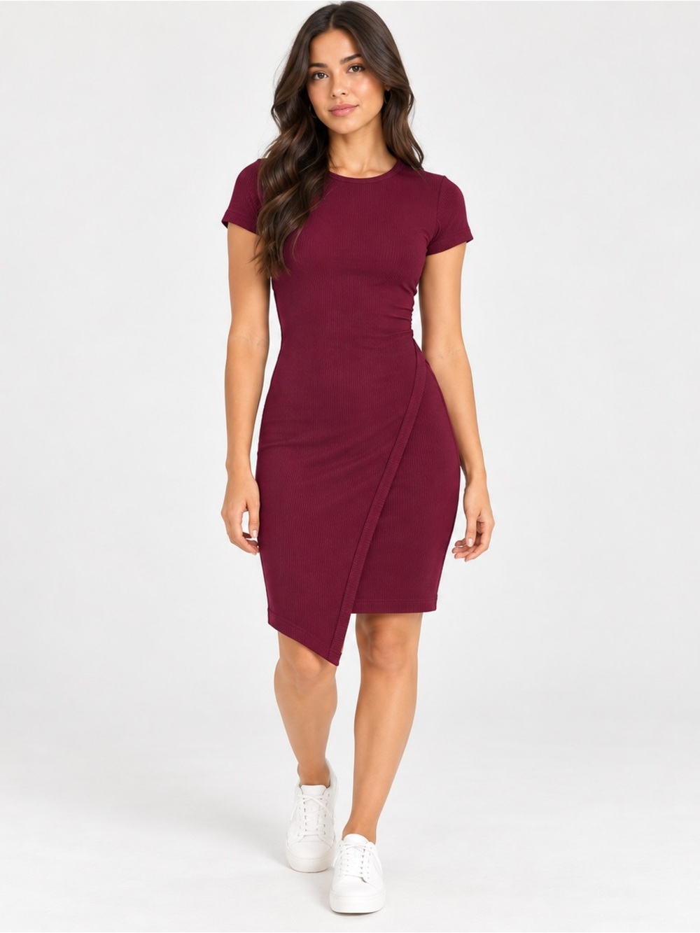Cotton On Burgundy Ribbed Asymmetrical Bodycon Dress Size S